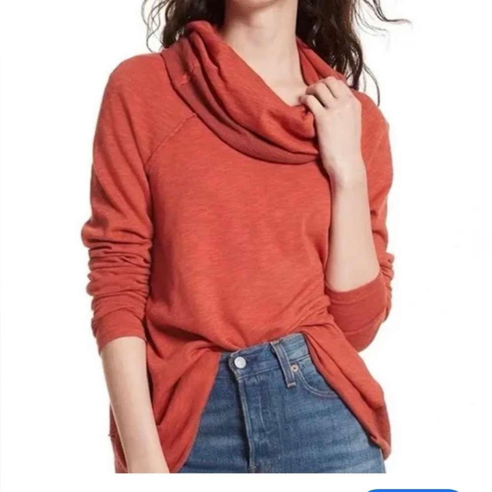 FREE PEOPLE BEACH RUSTY ORANGE LONG SLEEVE COCOON COWL NECK PULLOVER Sz medium